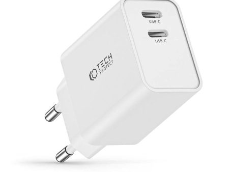 Tech-Protect Network PD 35W Vægoplader m. 2 x USB-C - Hvid Online Hot Sale