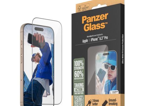 iPhone 16 Pro PanzerGlass Ultra Wide Fit Skærmbeskyttelse m. EasyAligner - Diamond Strength - Gennemsigtig   Sort Kant Online now