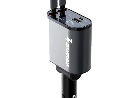 Zmartgear 4-i-1 60W Biloplader m. Udtrækkelig USB-C & Lightning Kabel - USB-C & USB-A Port - Sort Sale