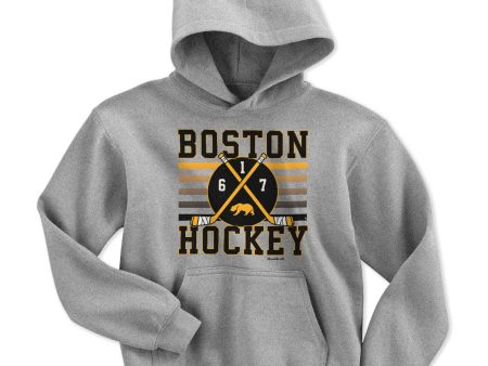 Boston Hockey Crossed Sticks Youth Hoodie For Discount