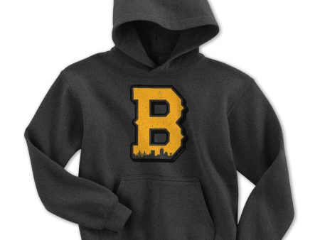 Black & Gold Big Block B Youth Hoodie Hot on Sale