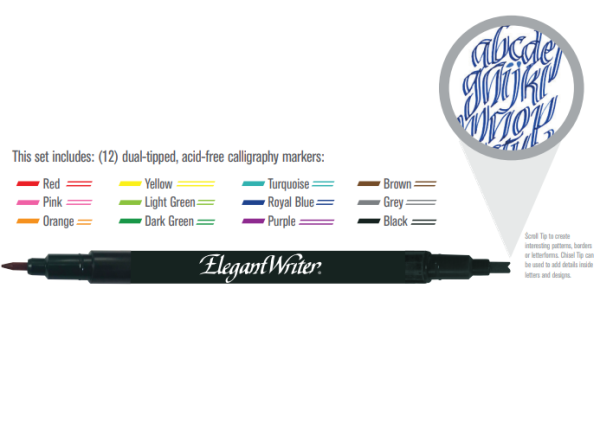 12 pc Marker Set Dual Tip - Speedball Elegant Writer Supply