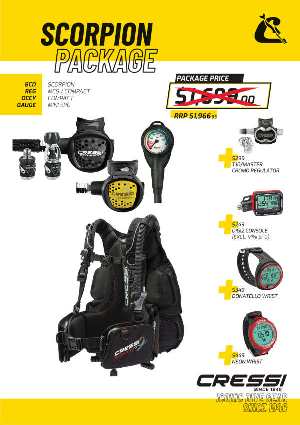 Cressi Scorpion BCD + MC9 Regulator + Mini SPG + Octopus  Package Online Sale